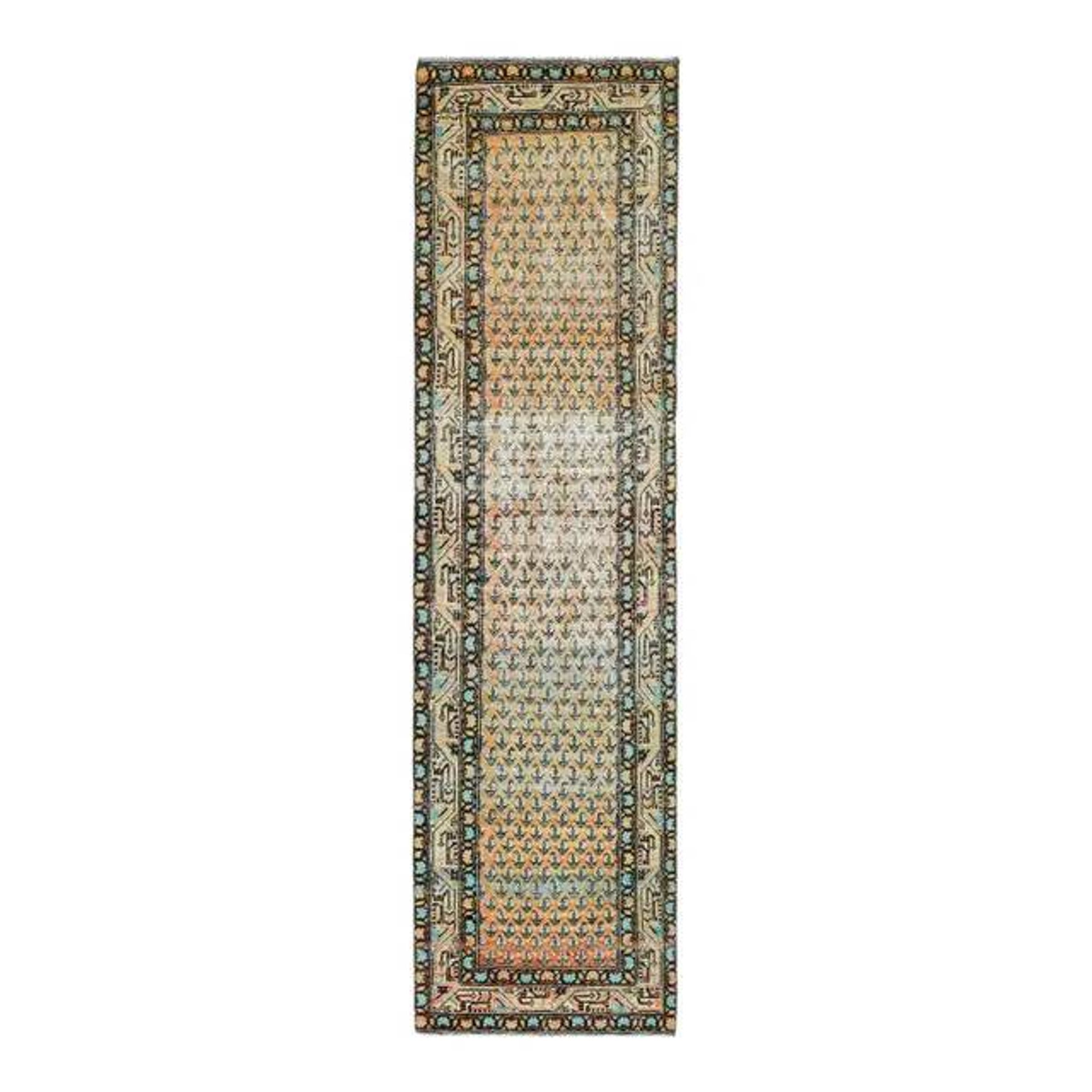Vintage Turkish Oushak Handmade Wool Cotton Orange Runner Rug 82x311