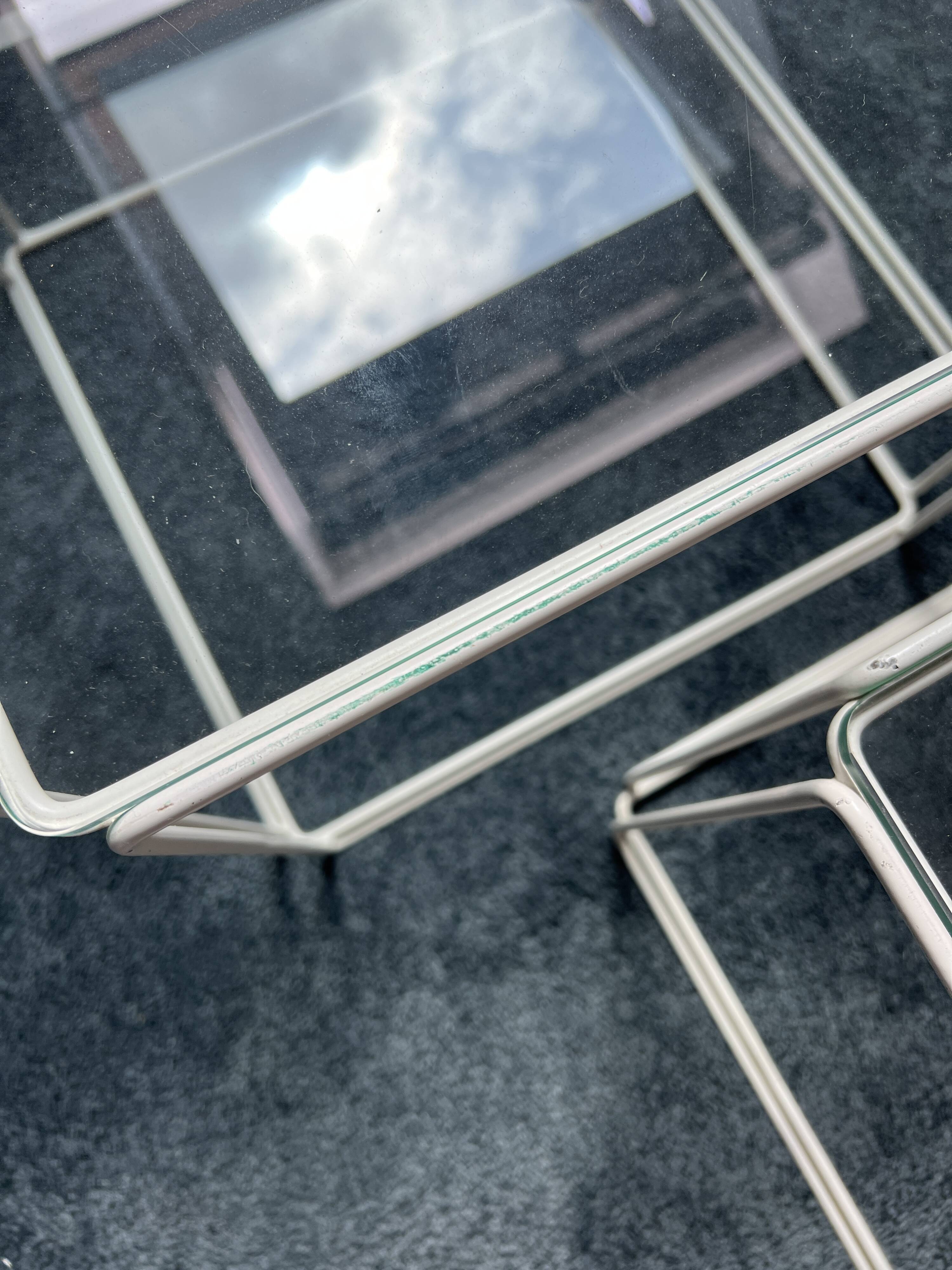 3 nesting tables by Max Sauze for Isocèle – 1970s – white metal & glass