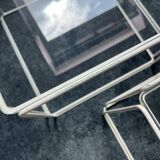 3 nesting tables by Max Sauze for Isocèle – 1970s – white metal & glass