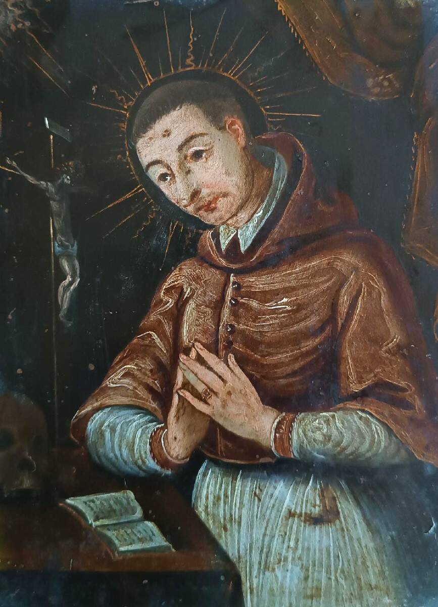 Antique painting on copper - Saint Charles Borromeo - Italian School, 17th century