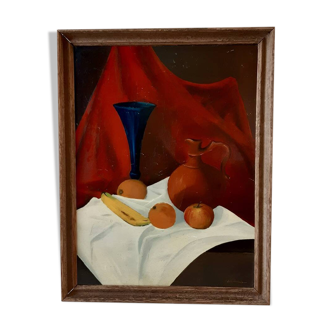 Tableau / huile nature morte ancienne signée J. Ravoux 1954