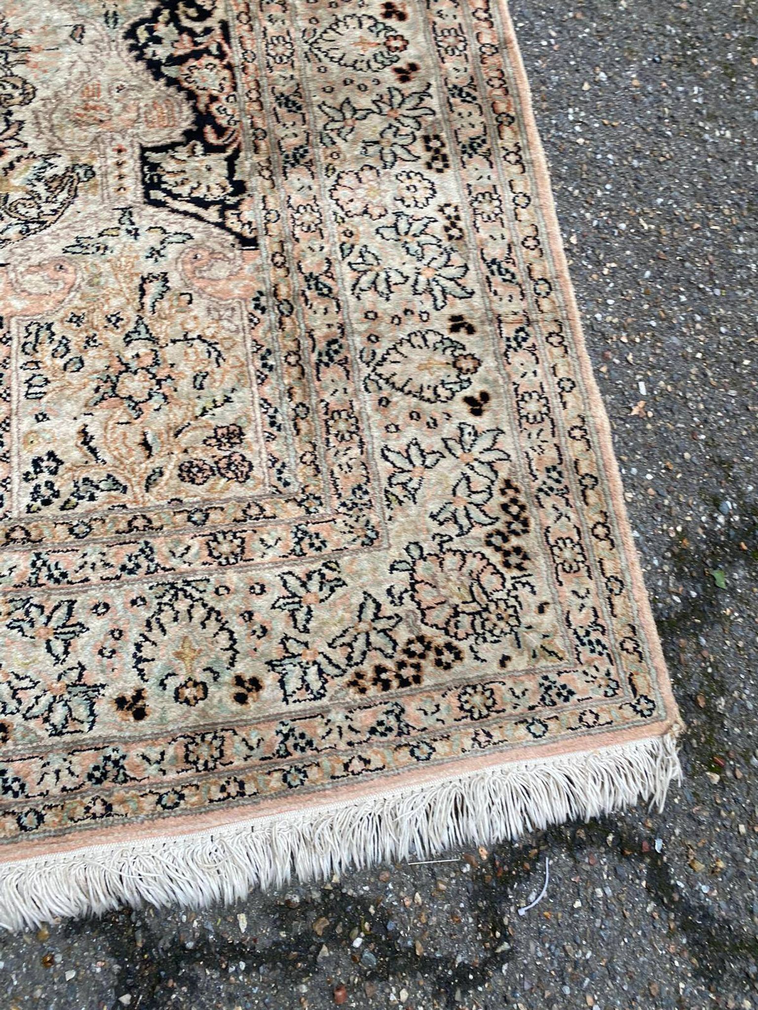 Tapis persan beige laine cachemire d'Inde fait main 127x190cm