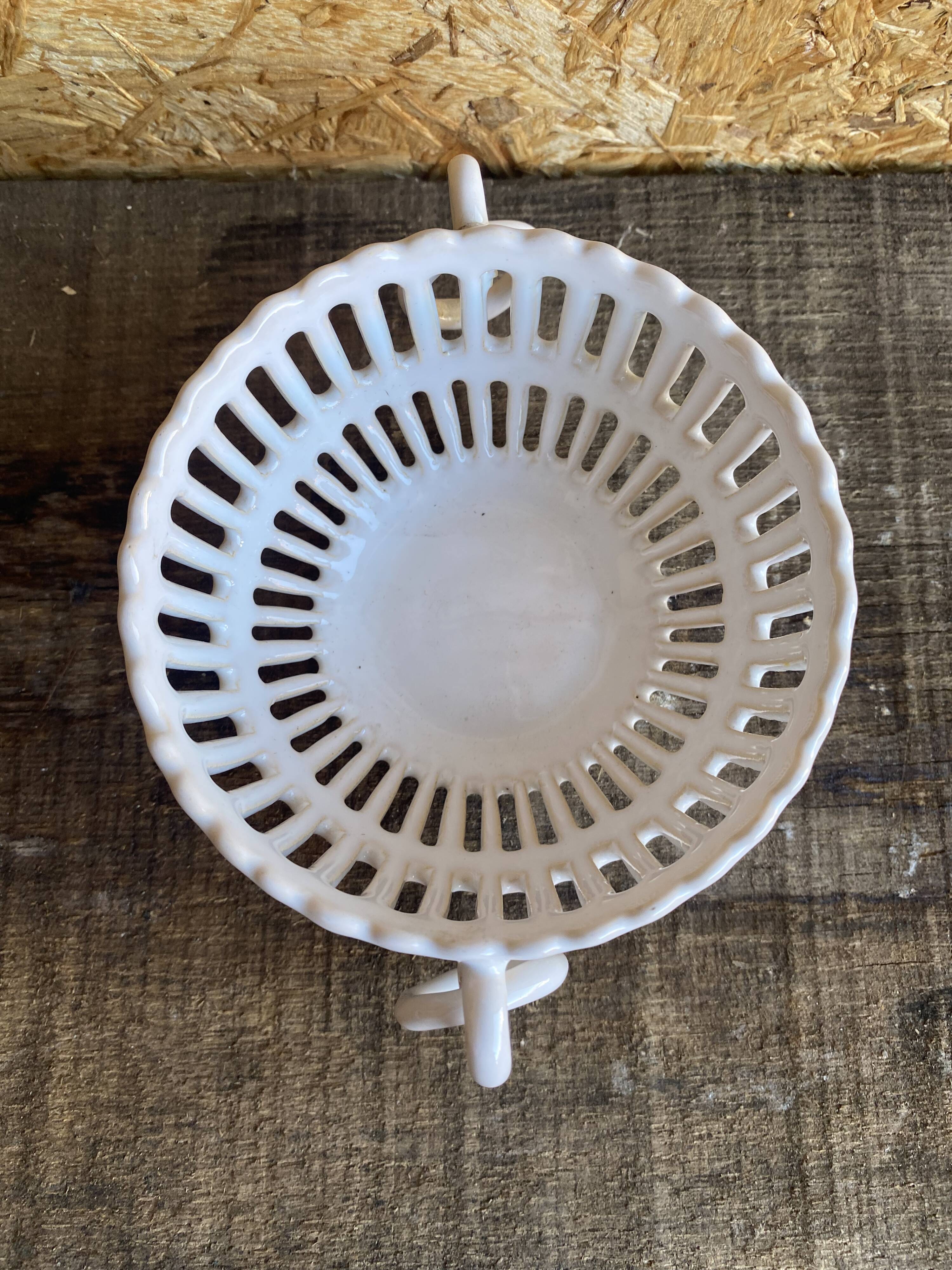 Empire malicorne white openwork ceramic pocket bowl vintage #d