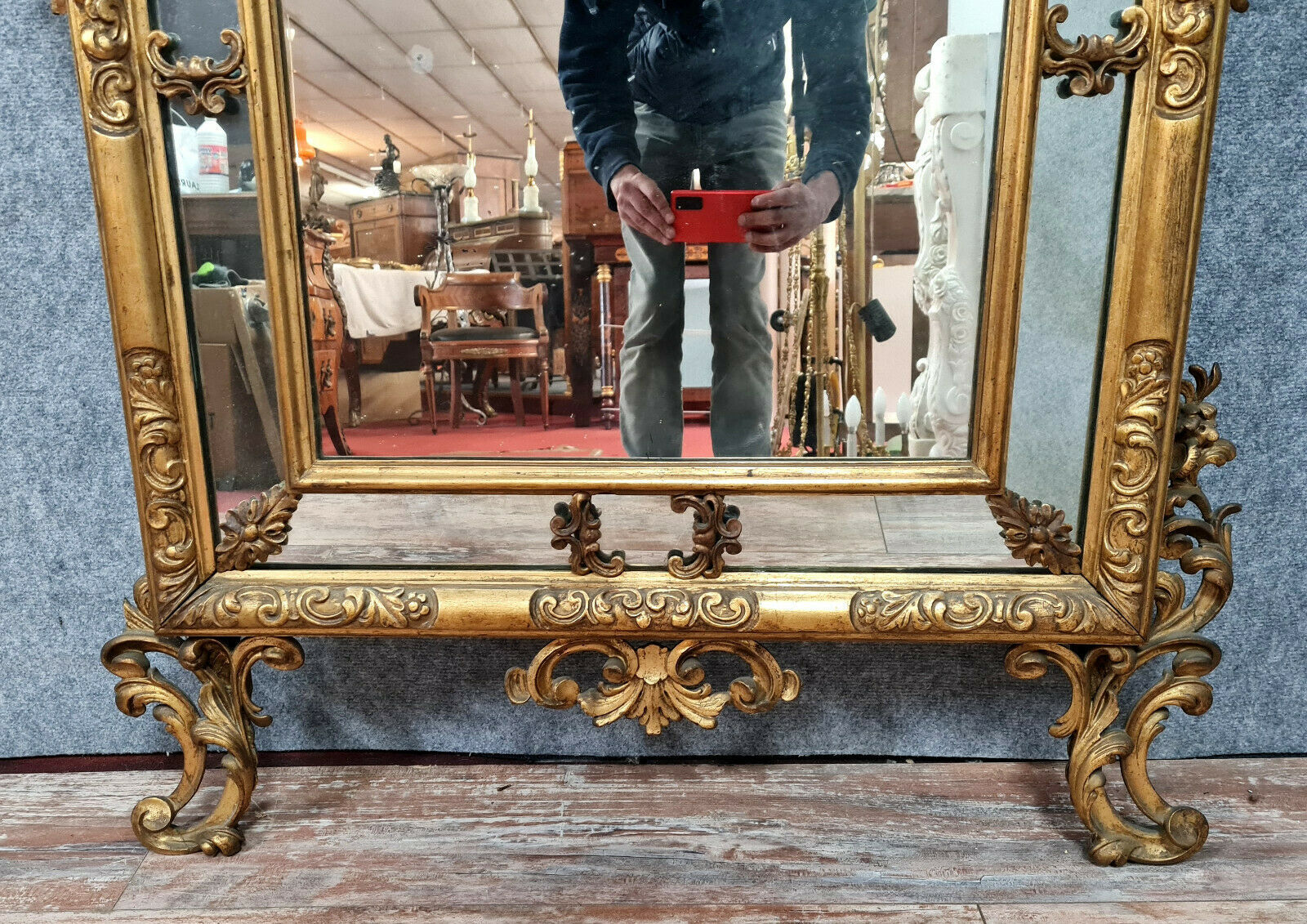 mirror Louis XV- Regency a pare closed in gilded wood around 1850-1880   166x93cm