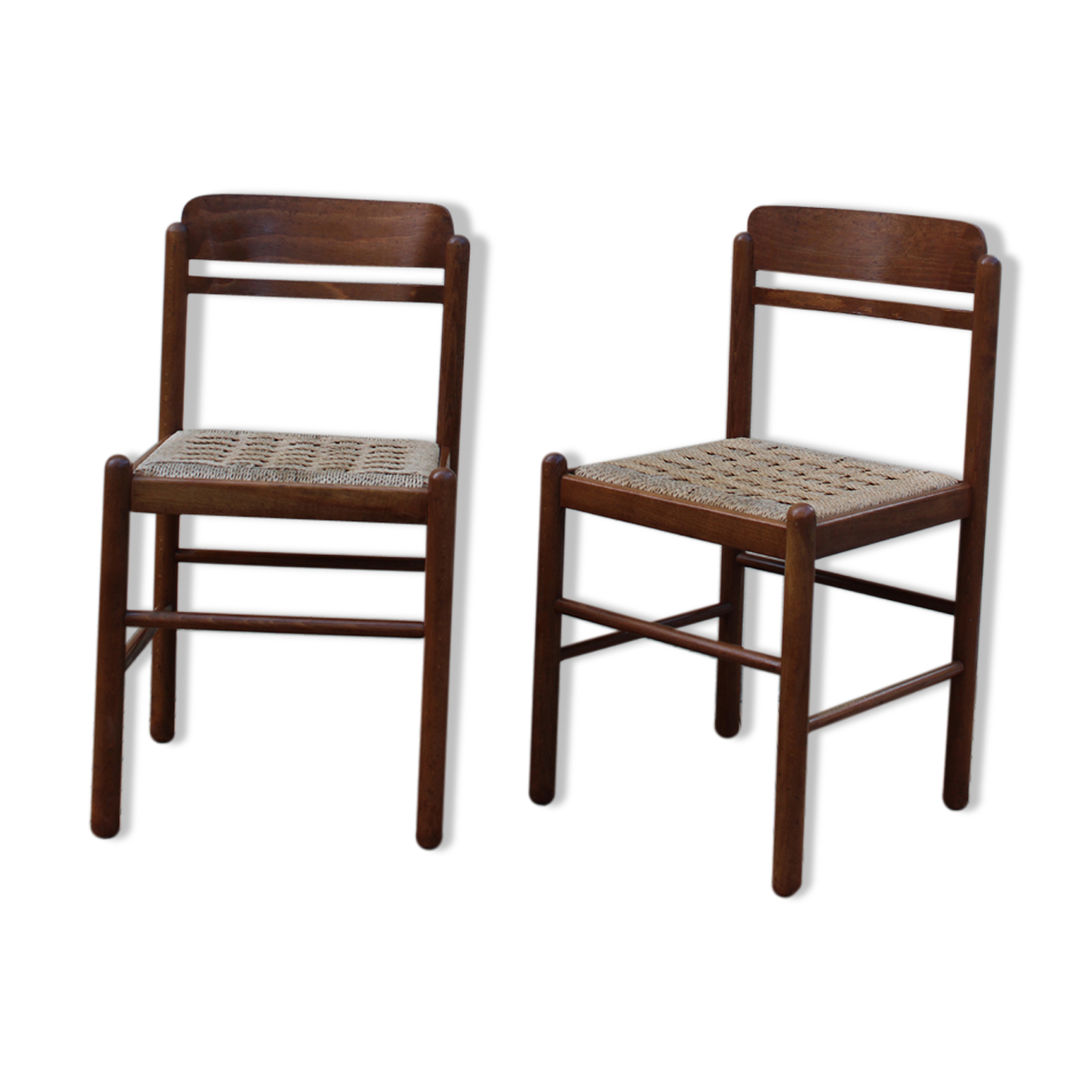 Pair of wooden and rope chairs