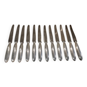 12 silver plated dessert knives, goldsmith Alfenide st LXVI pearls