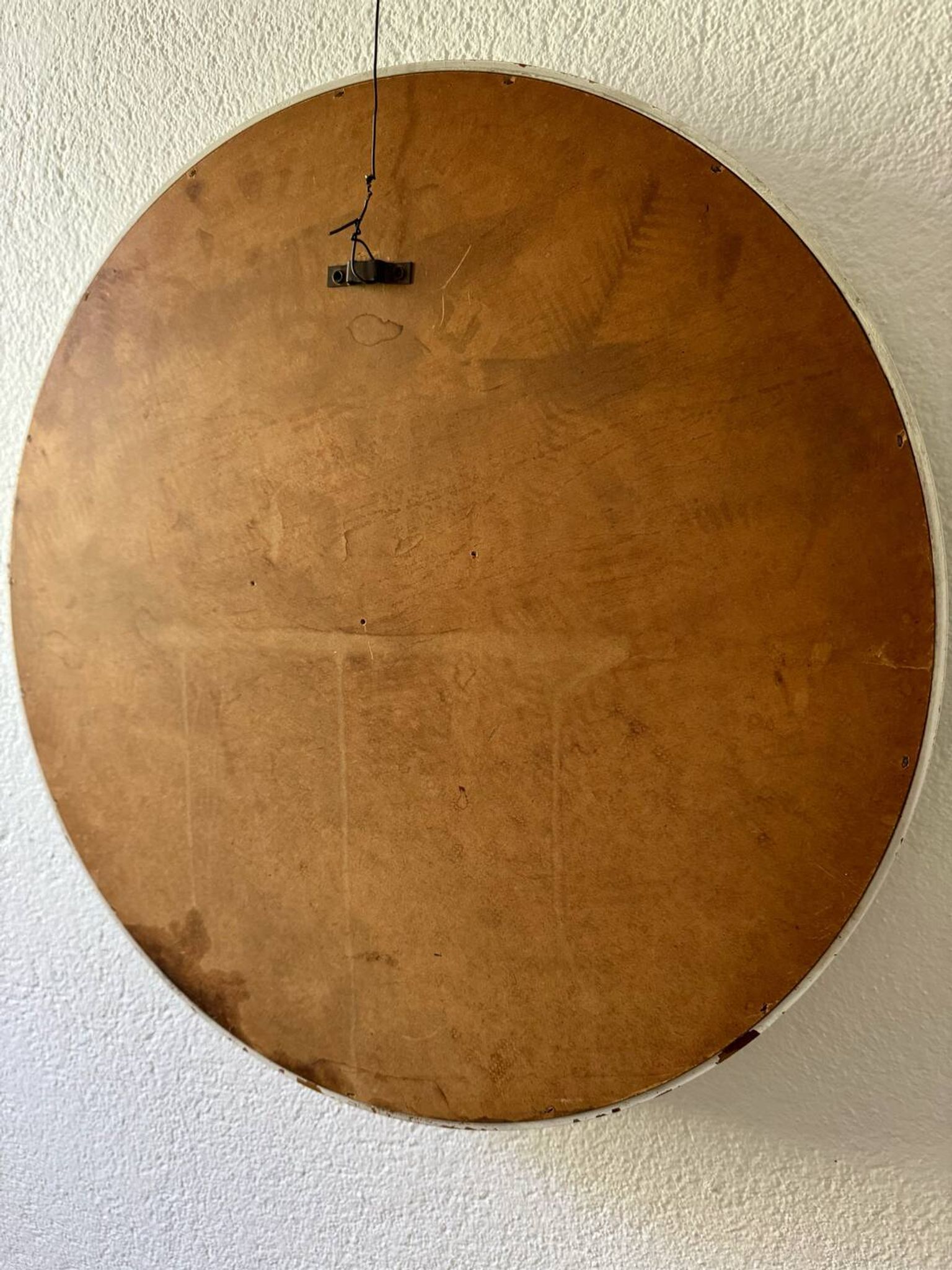 Scandinavian white round mirror from the 60s