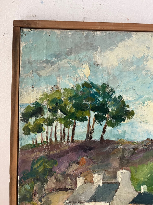 Paysage Breton, huile sur toile, signé Régine David