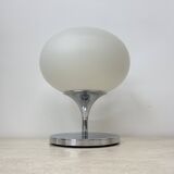 Lampe Space Age en verre opalin, acier chromé et fonte par Kaiser Leuchten,