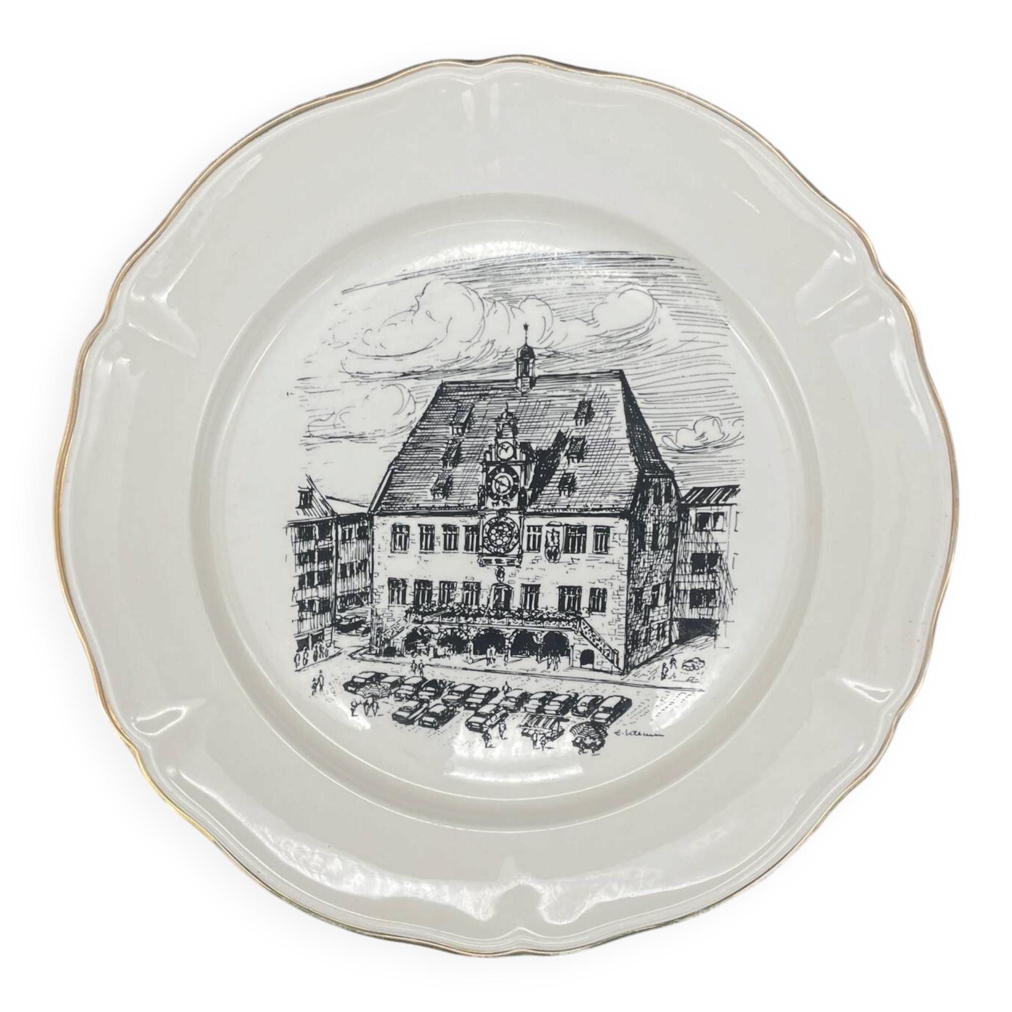 Wall plate Villeroy & Boch, town hall of Heilbronn late 19th century.