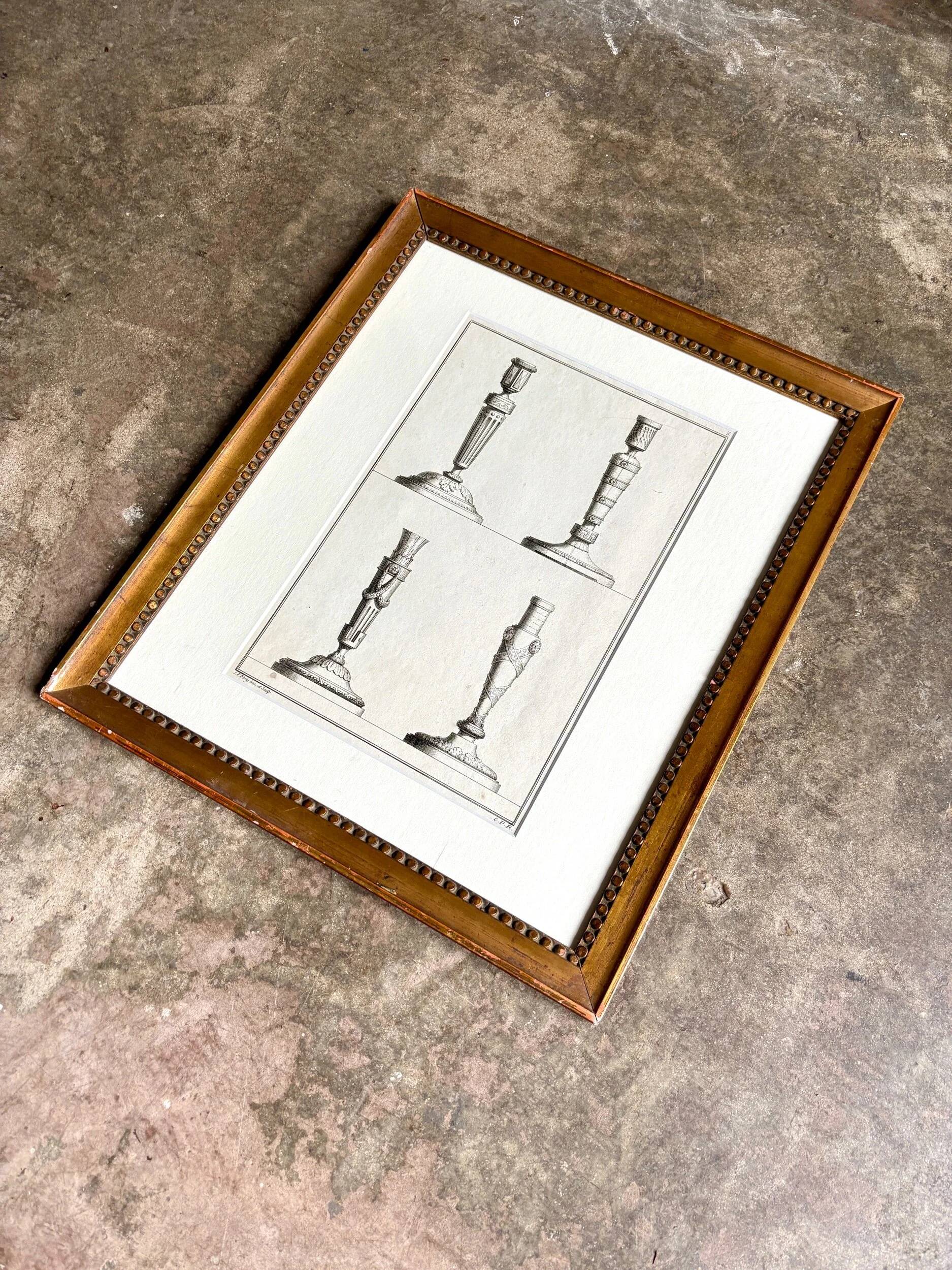 Framed engraving on the candlesticks by Jean-François Forty, late 18th century no. 2