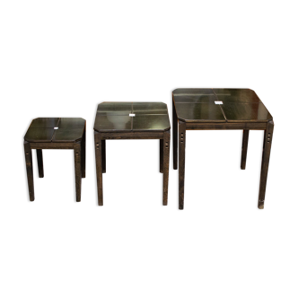 Set of three coffee tables in wood and plexiglas Italy 80s