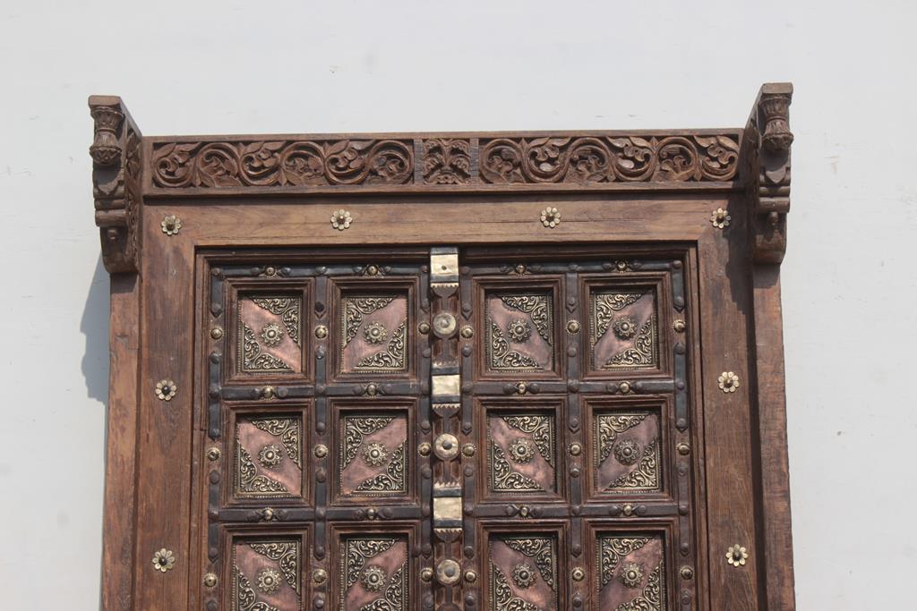 Old Indian door in old teak, piece and patina of origin