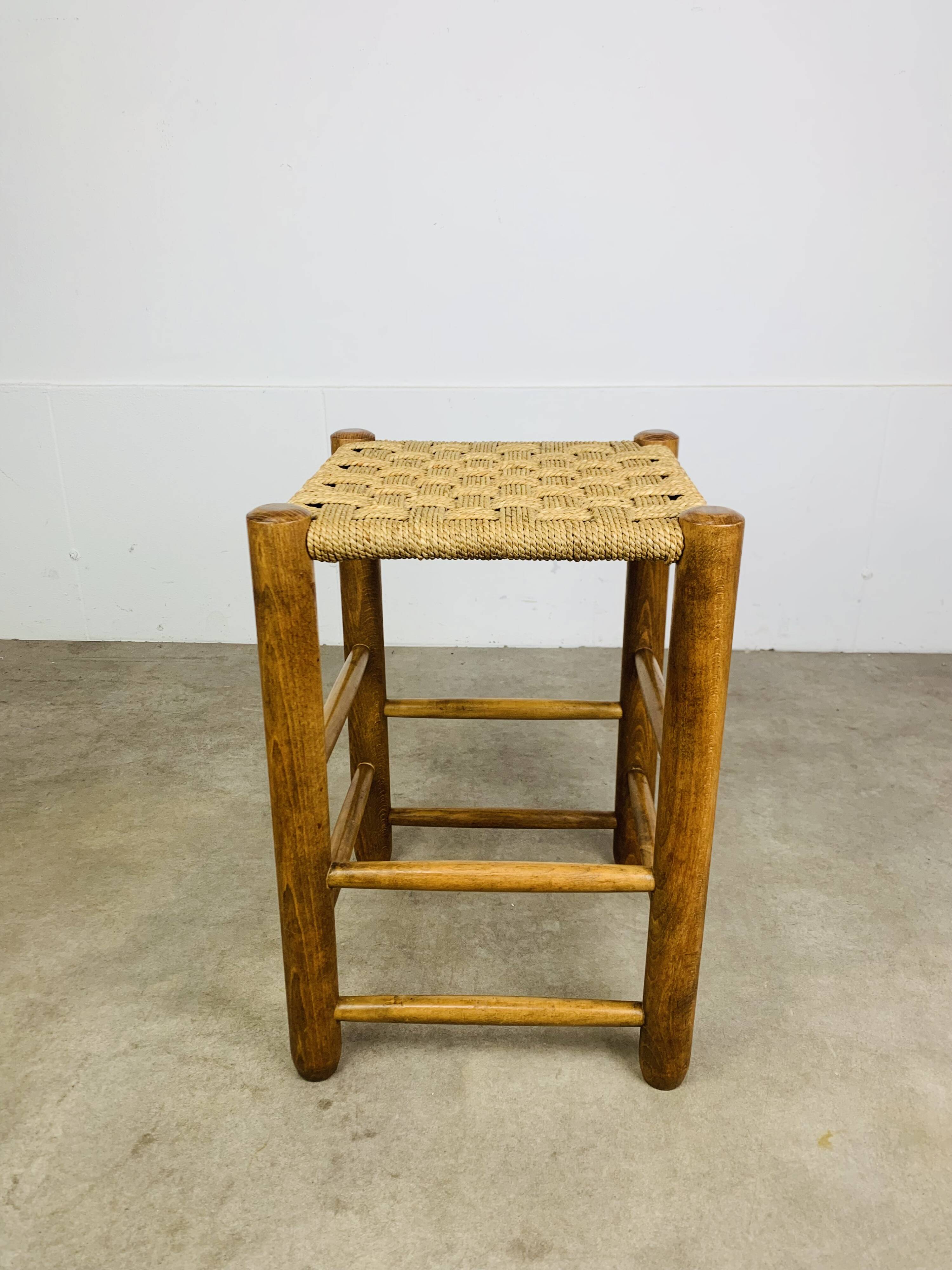 Vintage wooden and rope stool, 1960s