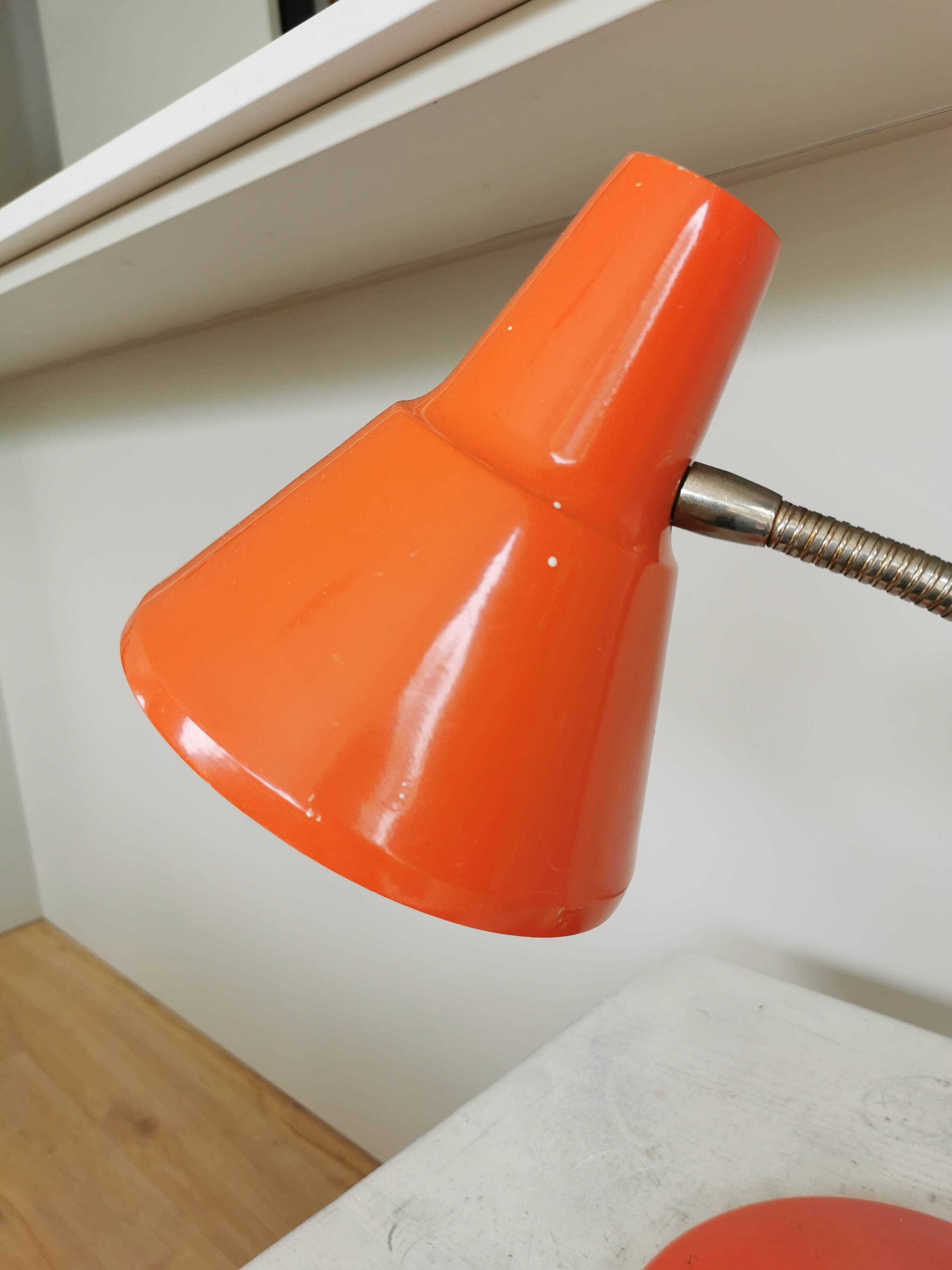 Vintage Orange Gooseneck Desk Lamp: 1970s Industrial Table Light