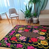 Cross stitch floral boho carpet made by hand on hemp, Romania 148x190cm