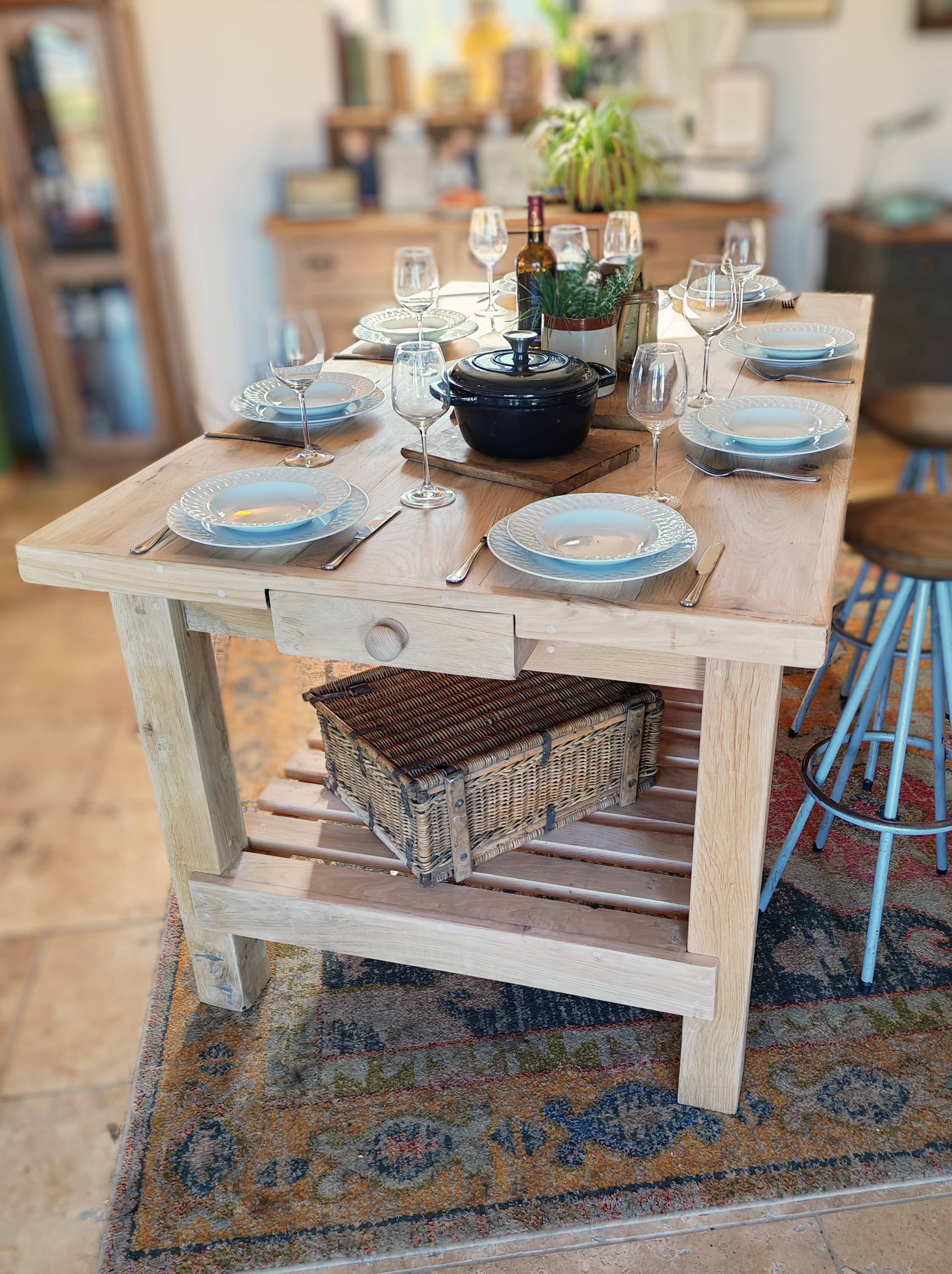 XXL solid oak kitchen island/worktop 180 x 105