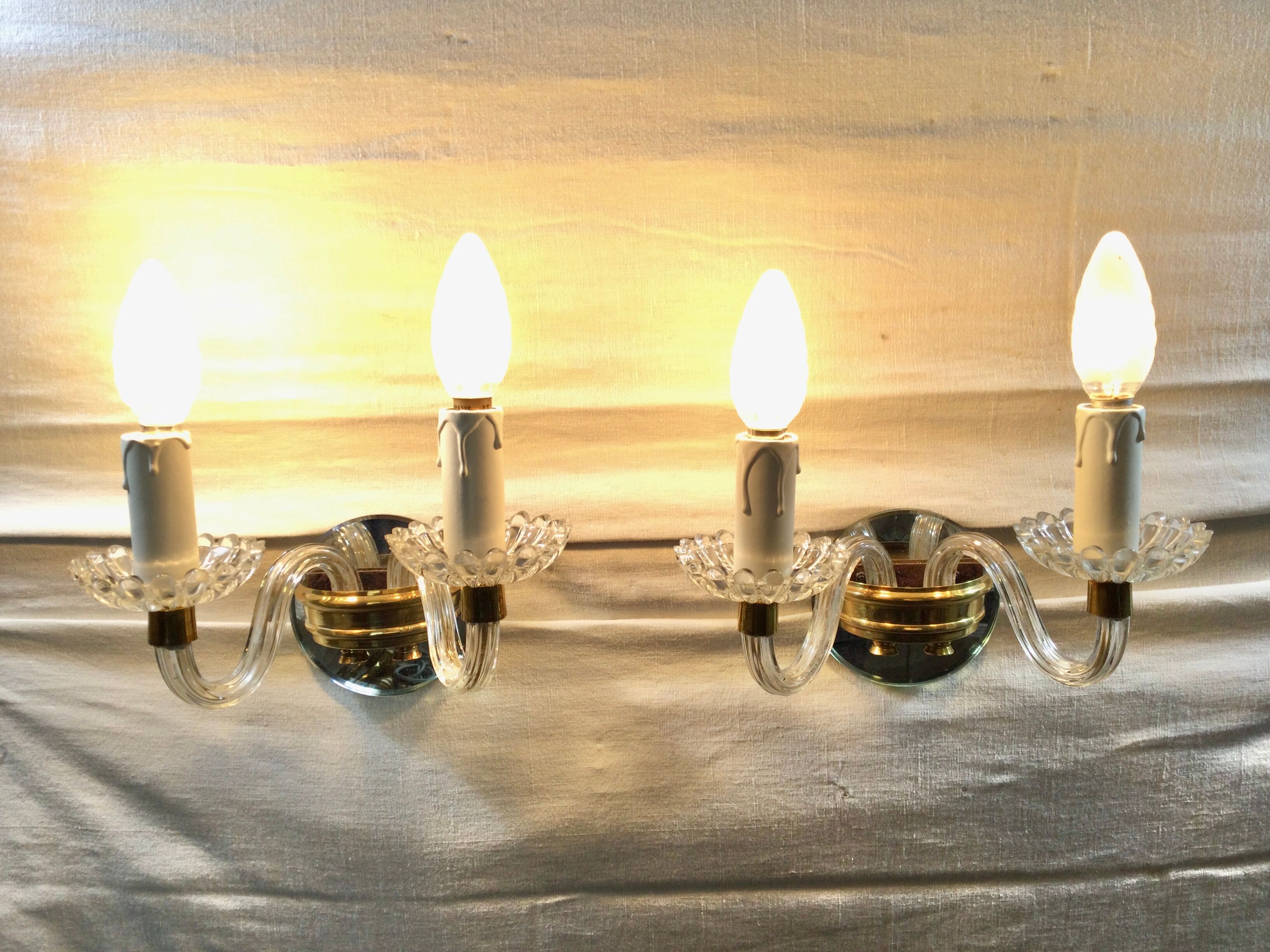 Pair of glass and crystal sconces