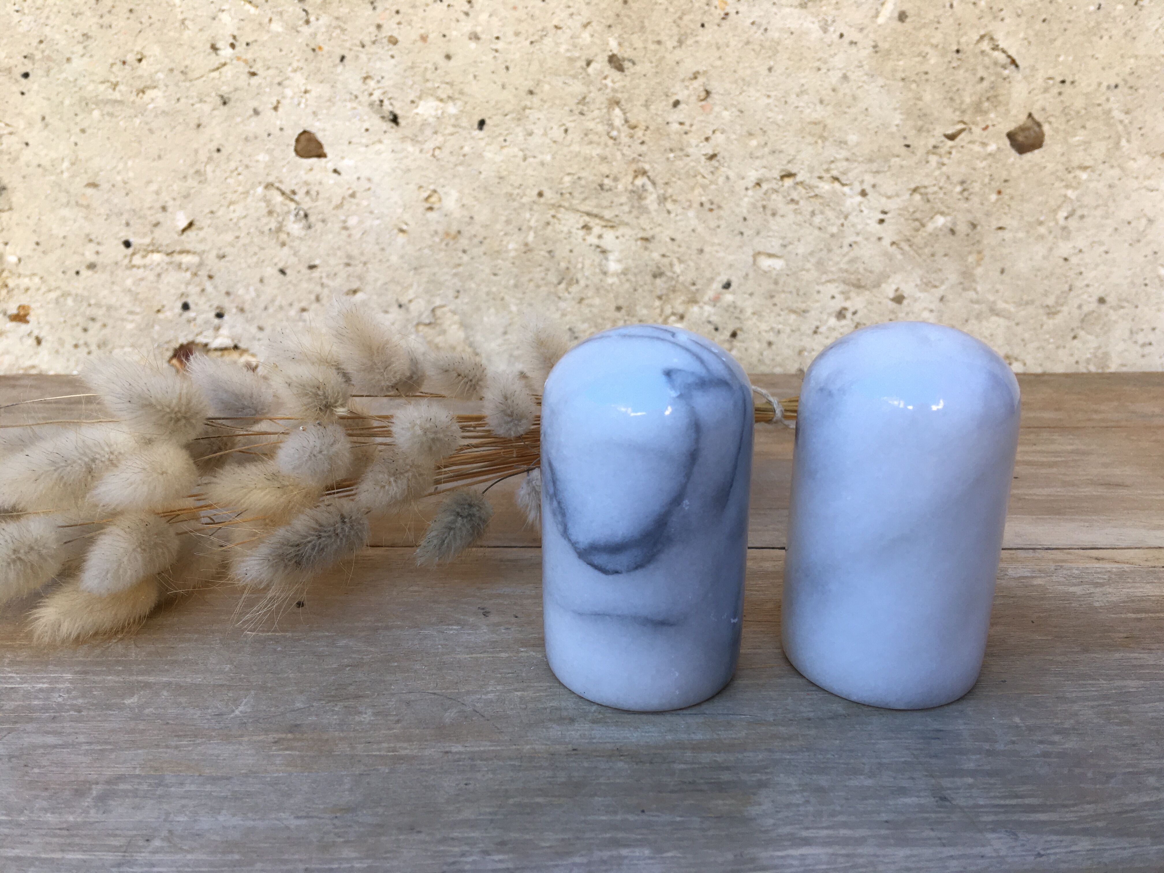 Marble pepper salt shaker duo