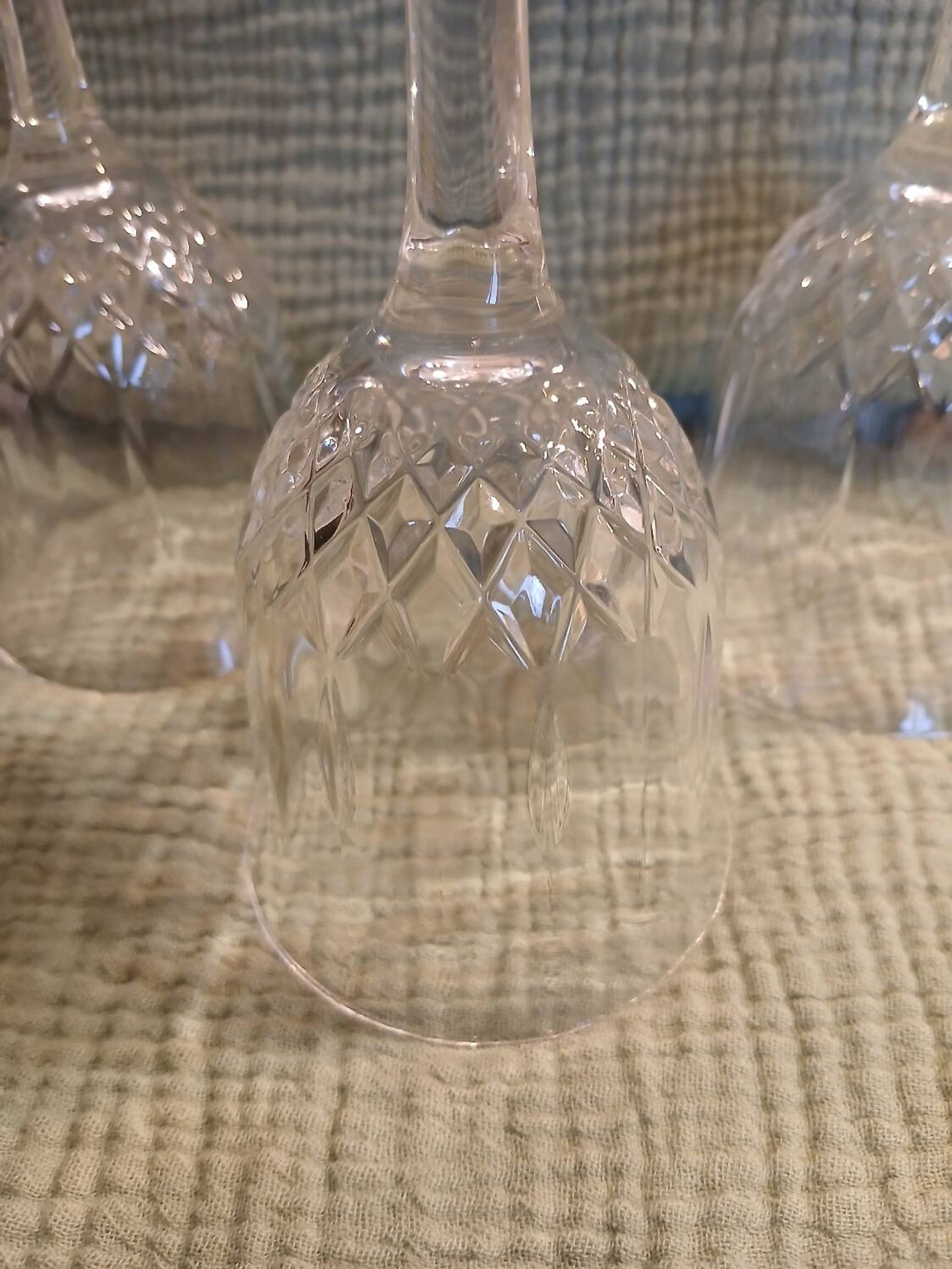 3 antique crystal stemmed glasses