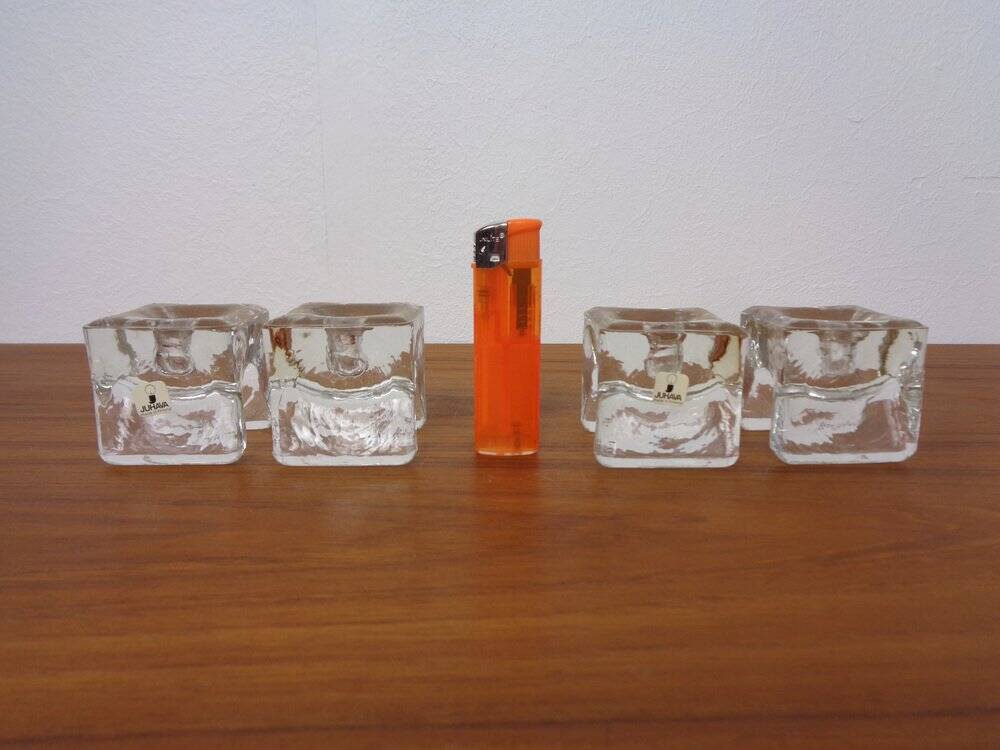 Finnish Ice Glass Candlesticks by Timo Sarpaneva for Juhava, 1970s, Set of 4