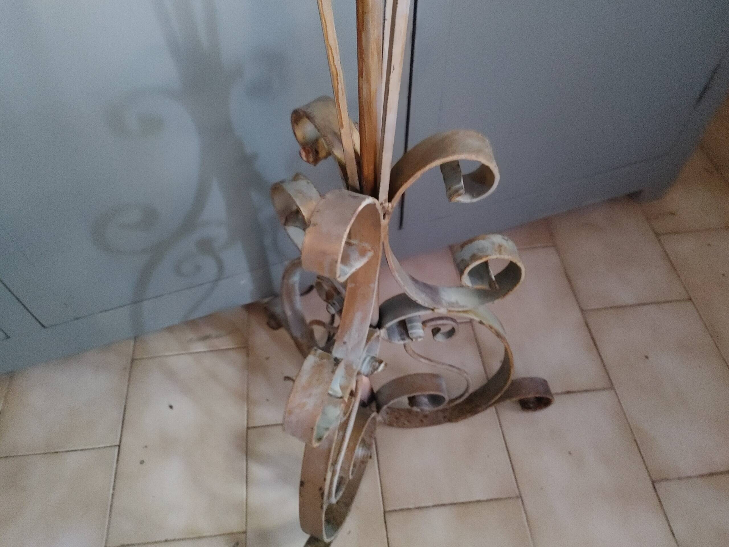 Twisted wrought iron floor lamp base, circa 1940