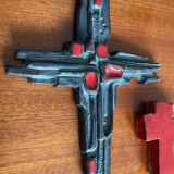 Vintage pair of glazed terracotta crosses