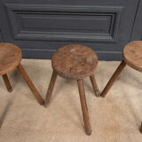 Suite of 3 brutalist stools XXth tripod feet