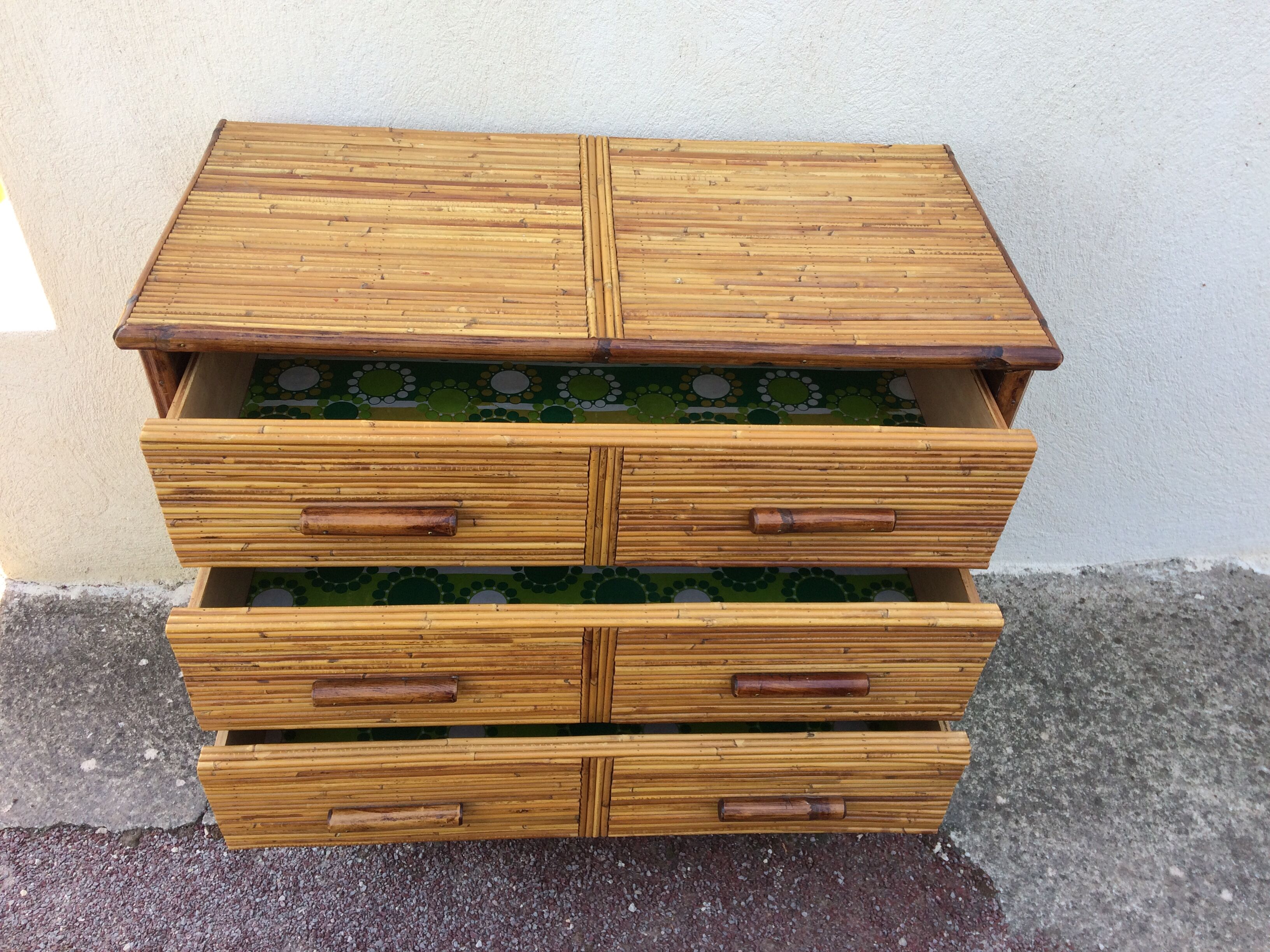 Commode rotin 3 tiroirs vintage
