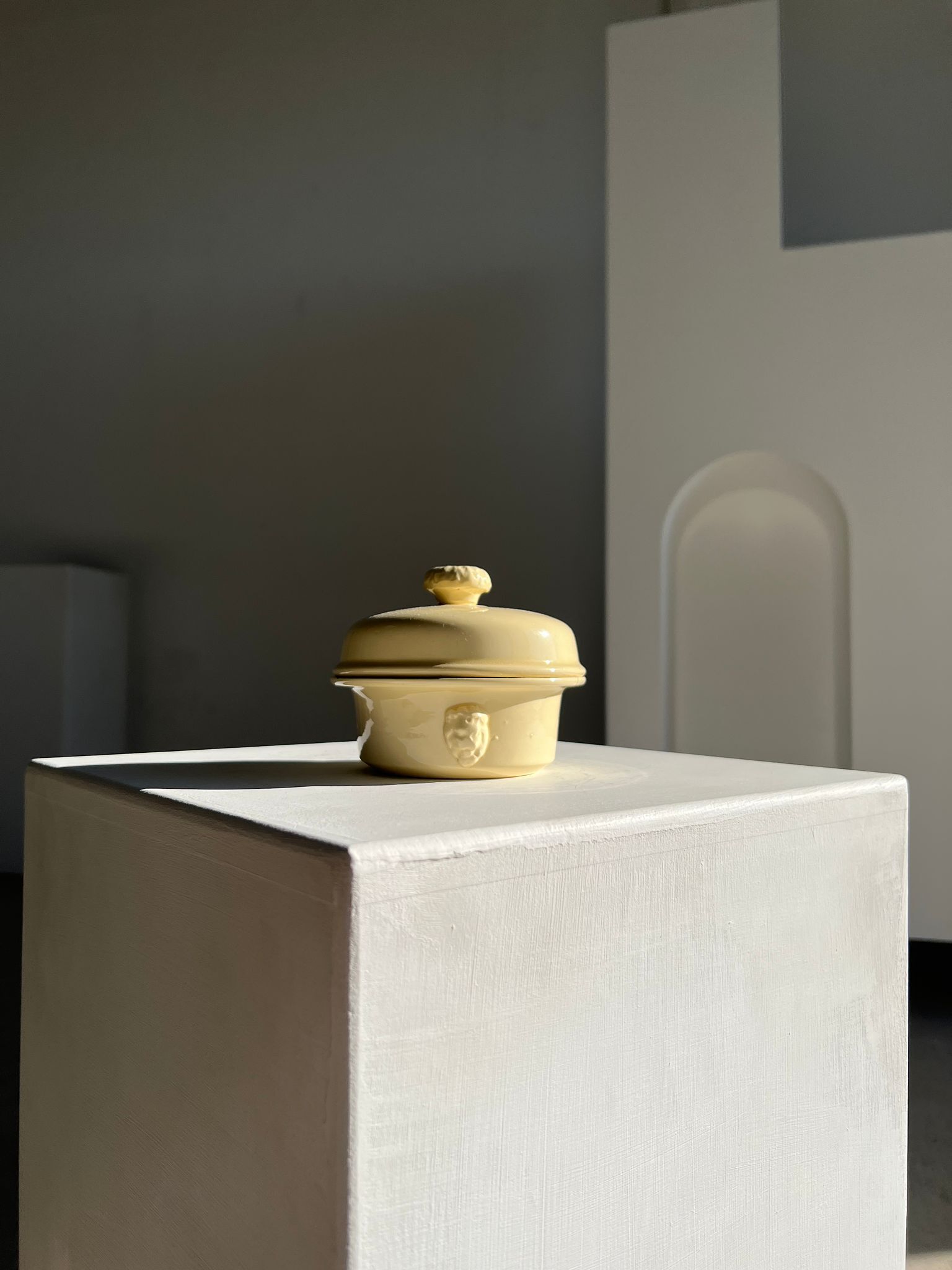 Glazed light yellow ceramic terrine