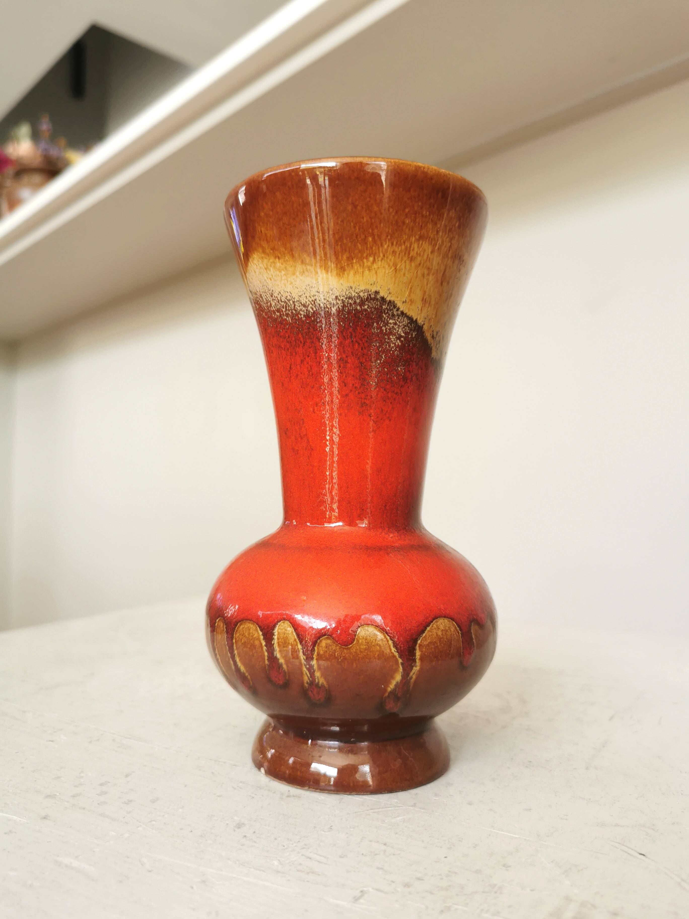 Vintage KIL Ceramic Vase: Red & Brown Lava Glaze, 1970s Yugoslavia
