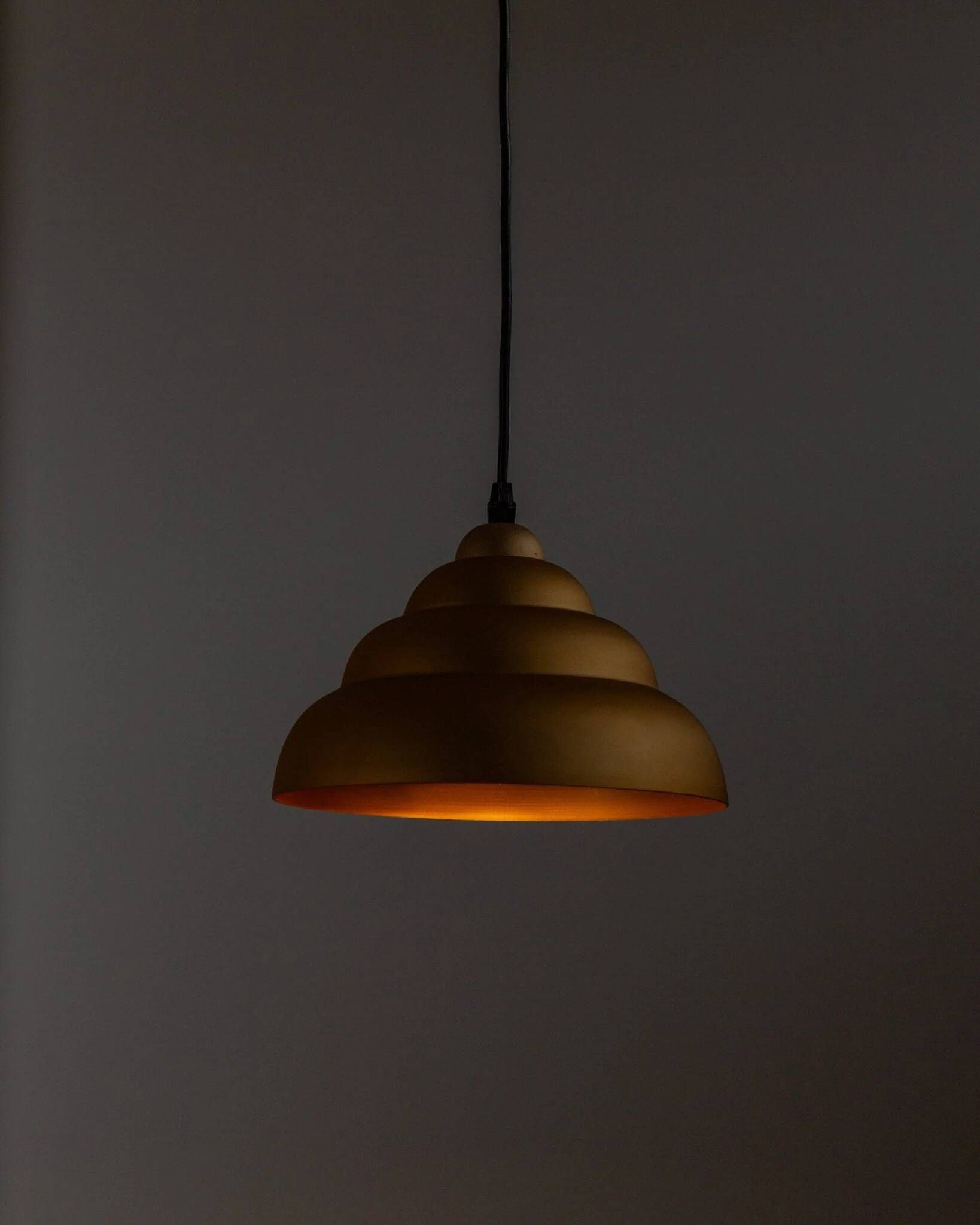 Vintage aluminium ceiling light – 1980s postmodern Memphis style, "bubbly" shape, striped golden yellow cable, Pop Art interior, retro lighting gift