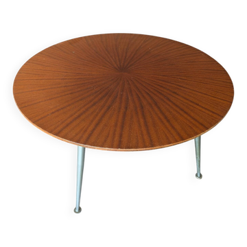 Table basse ronde vintage allemande en placage soleil – W. Germany, an