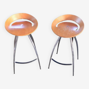 Paire de tabourets de bar vintage, design Lyra de Mira Design Group Italia pour Magis