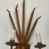 Pair of gold wall sconces with wheat ears in the style of Coco Chanel