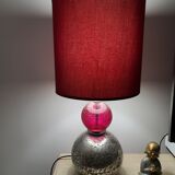 Table lamp in fushia and grey glass