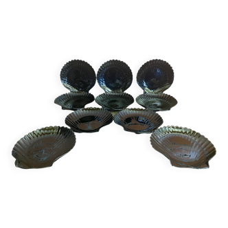 Set of 10 ARCOROC Shell-Shaped Plates Black Opaline 1970s