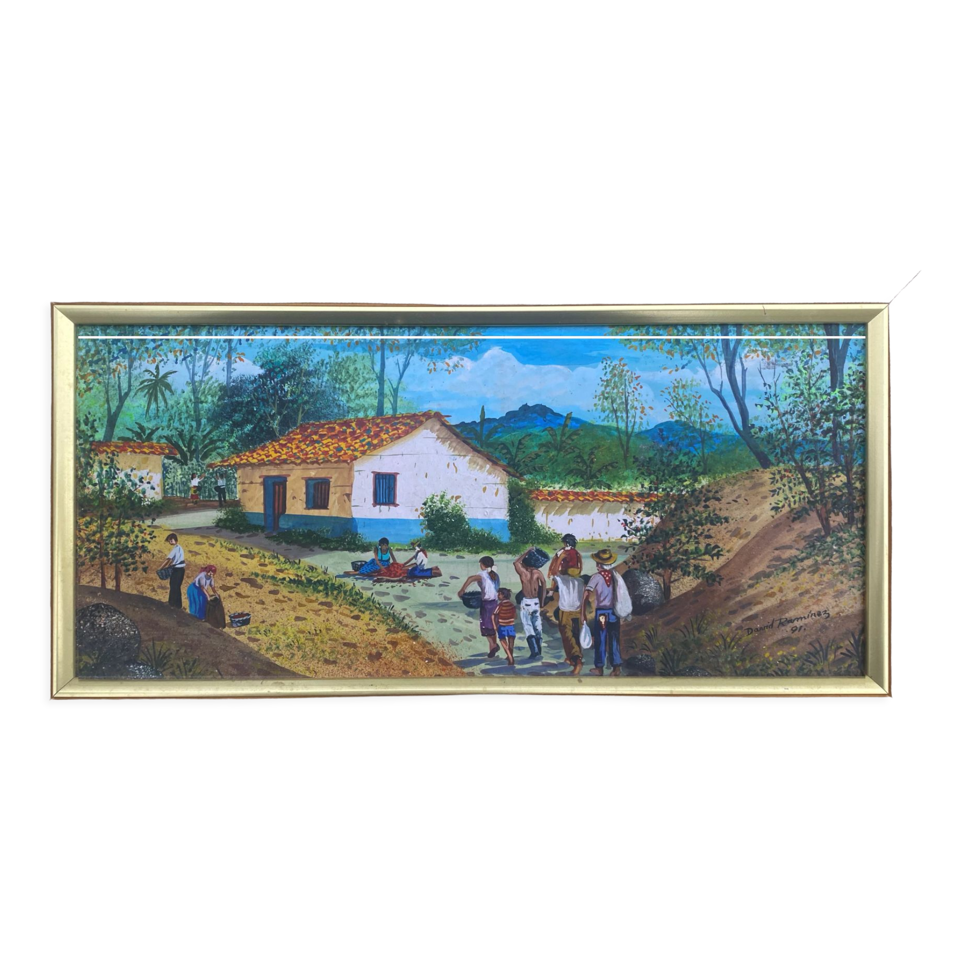 Painting "The coffee harvest" South America signed D. Ramirez