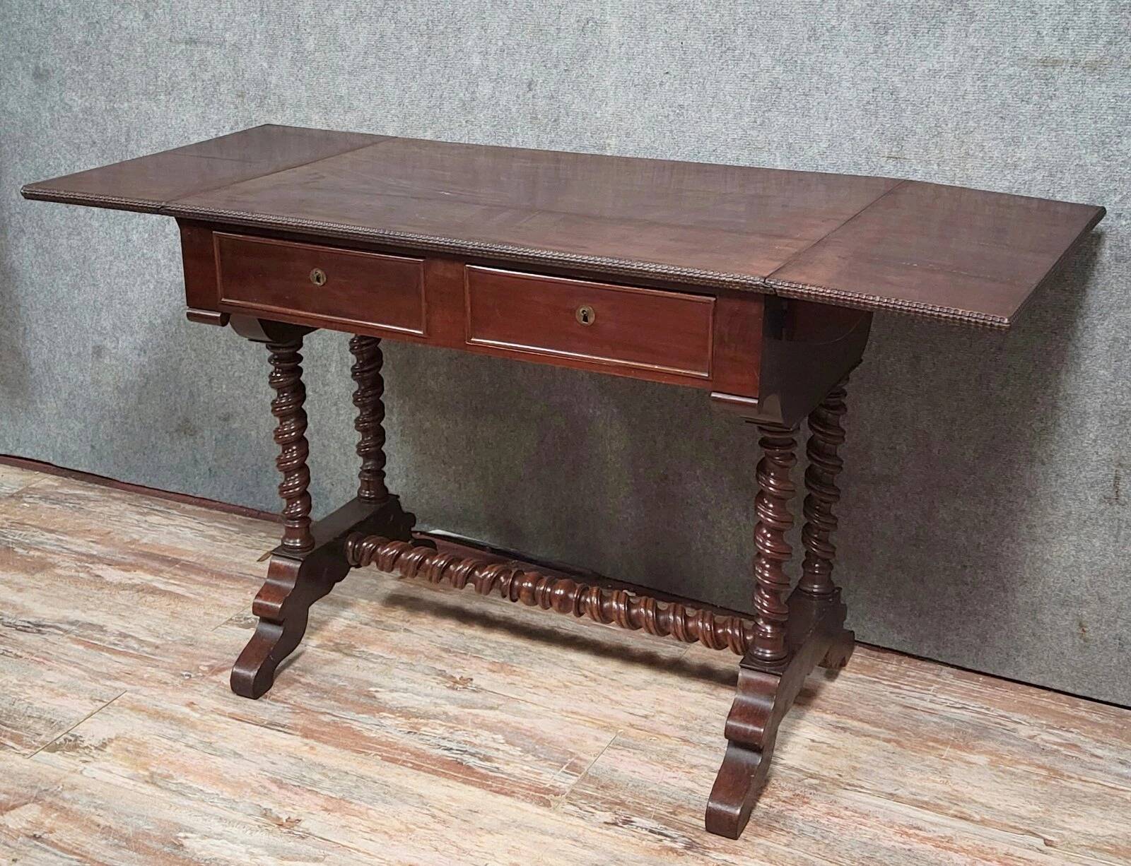 Napoleon III period winged desk table in mahogany