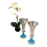 Paires de vases soliflores transparent pied bleu