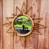 Miroir soleil rotin vintage 70