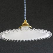 suspension in white crenellated opaline with support and socket in new brass, new cable