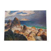 Painting / oil on cardboard Pleneuf in vintage Brittany