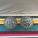 Old pair of glass moulded wall sconces with vintage black metal support