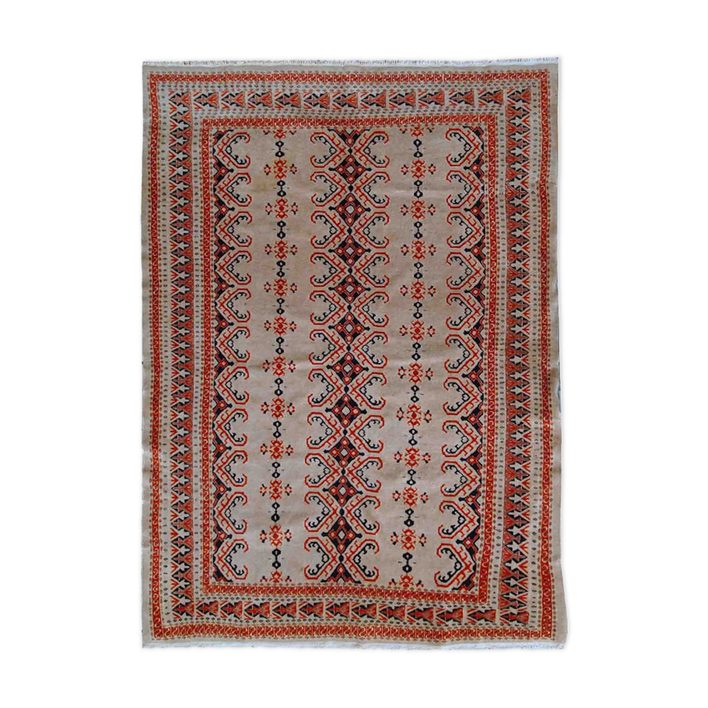 Vintage carpet Uzbek Bukhara handmade 127cm x 173cm 1960s, 1C491