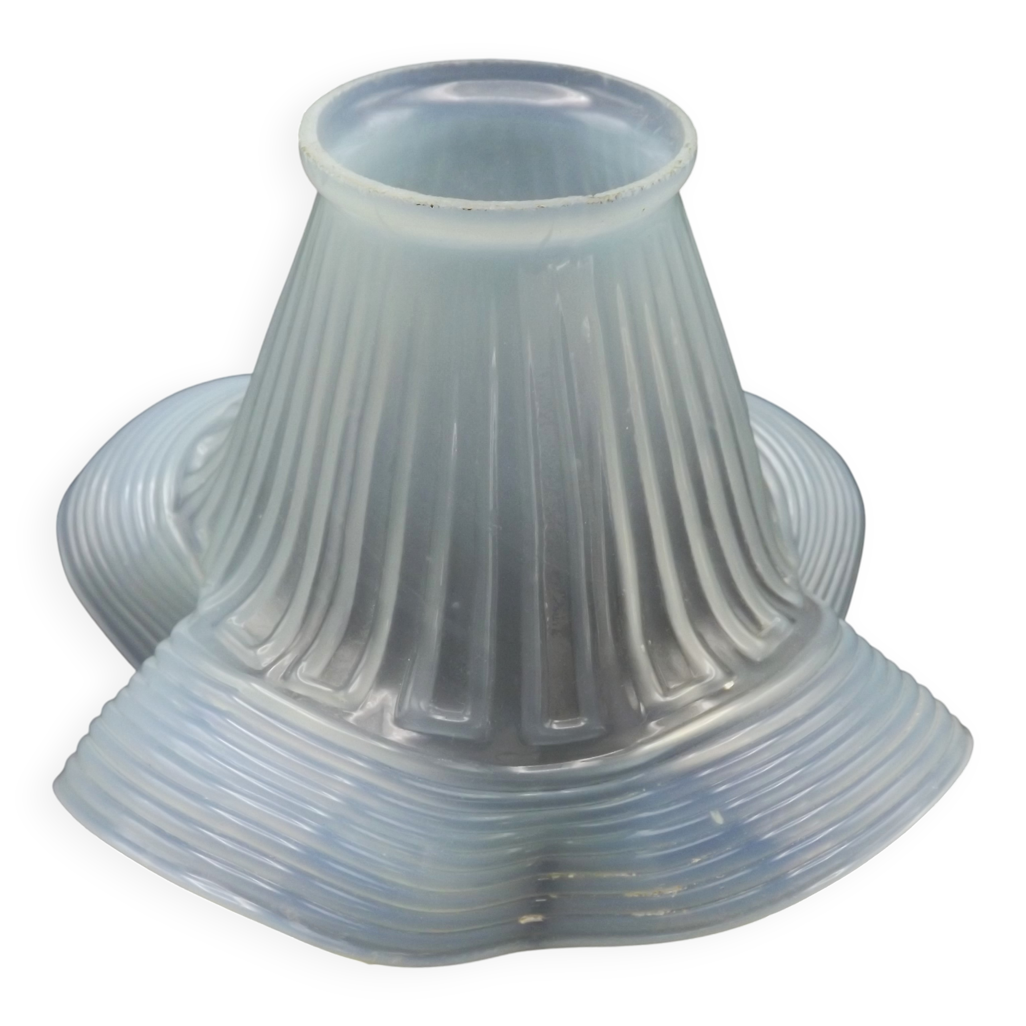 French vintage pale blue opaque glass replacement shade with frilled edge.