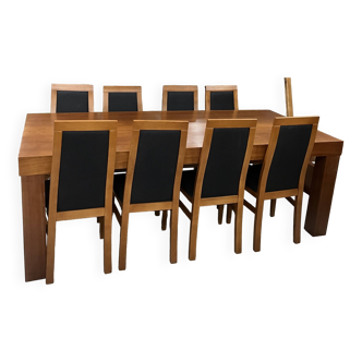 Ensemble grande table à manger et 08 chaises en merisier massif
