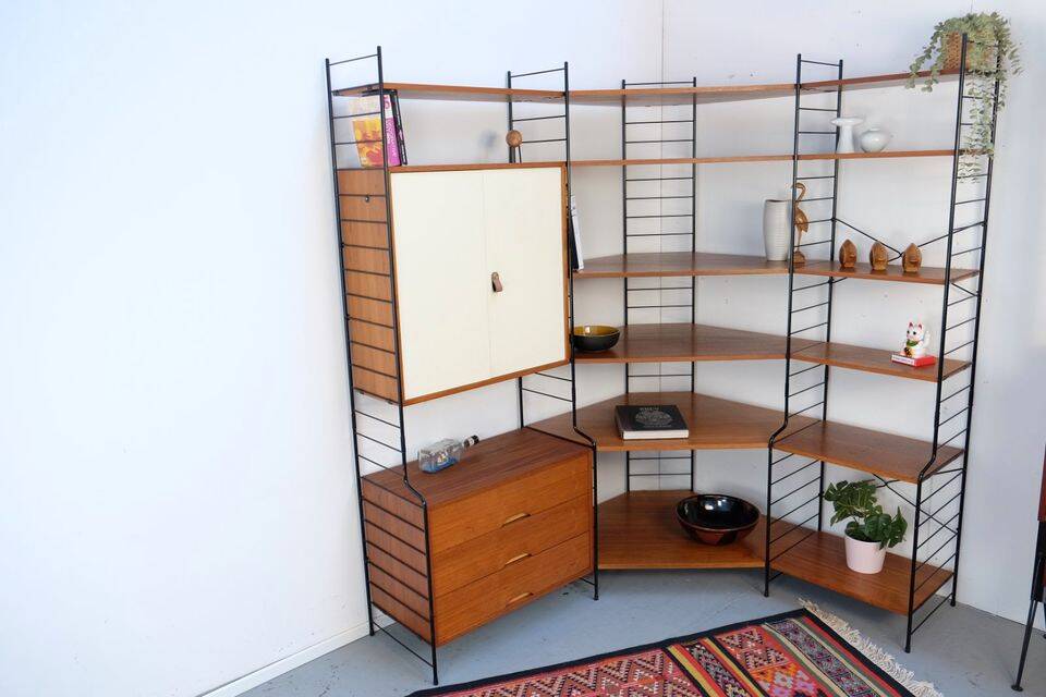 WHB teak shelving system, 1960s–70s retro vintage style.