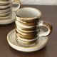 Set of 6 vintage glazed stoneware cups and saucers from the 1950s, new.