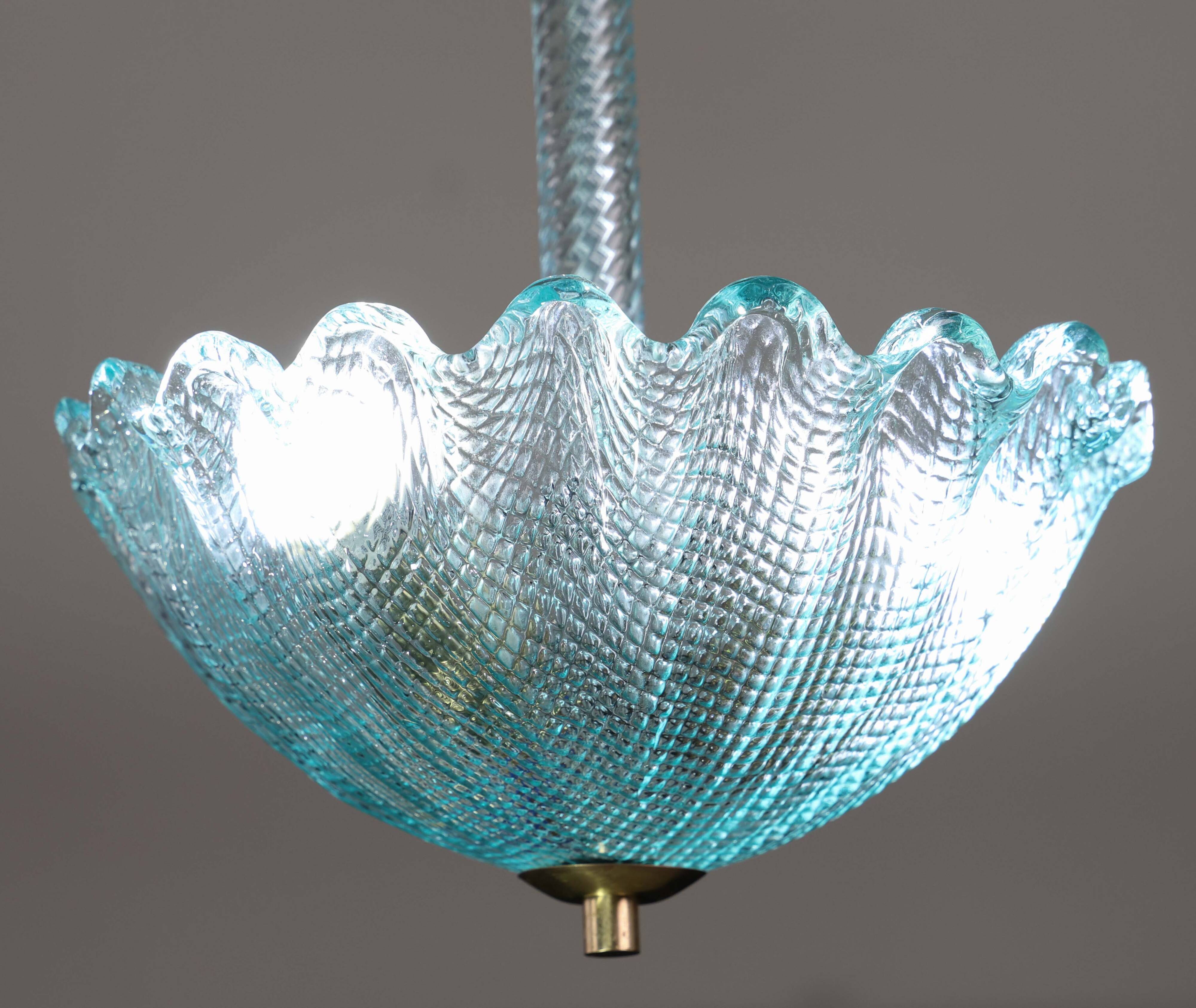 Rare Blu Pendant Light Murano Glass by Barovier e Toso, 1950